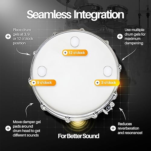 Miniatura 7 de Flexzion Amortiguadores de cabeza de tambor, 12 unidades de gel de silicona adhesivas transparentes reutilizables lavables para amortiguar