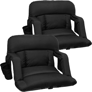 Suteck Wide Stadium Seats with Back Support 2 Pack, Portable Sofa Style Bleacher Chair with Back and Cushion, Armrest, 6 Reclining Positions Backpack Stadium Chair for Sports Events 25-Inch Wide