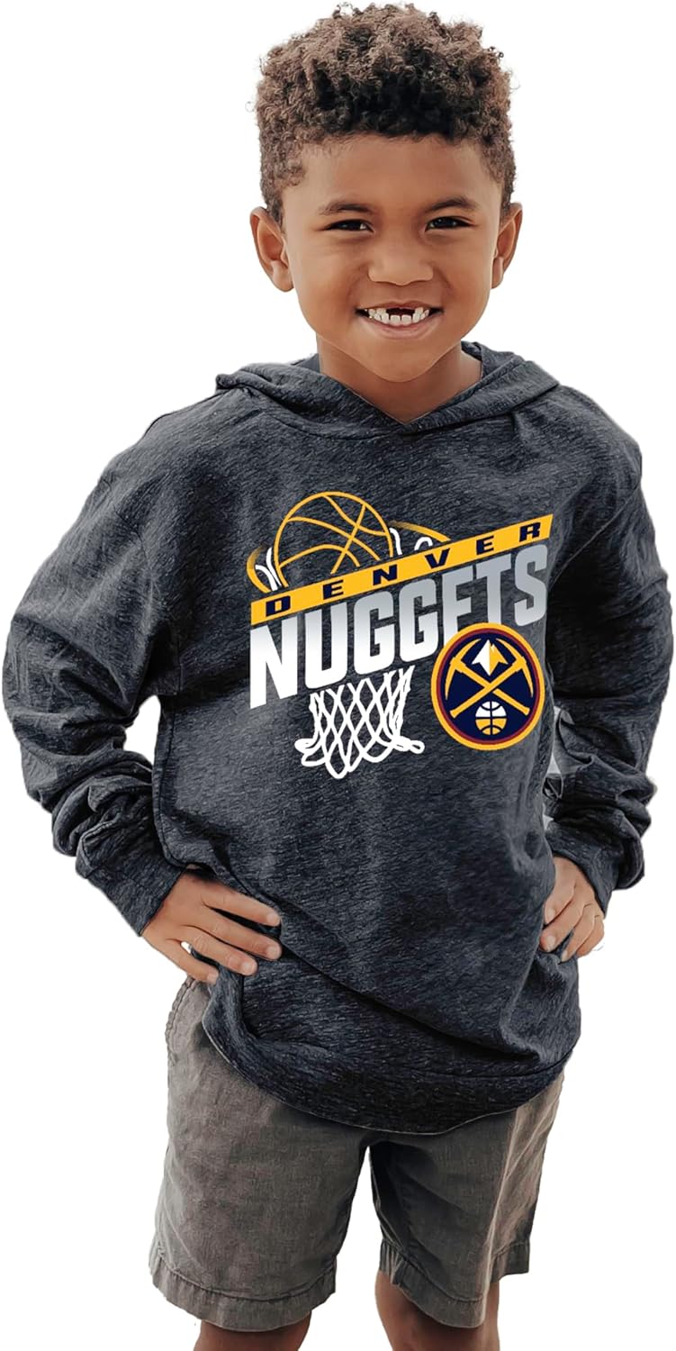 Denver Nuggets NBA Officially Licensed Youth Tri-Blend Hooded Long Sleeve T-Shirt Hoop Team Color, Small