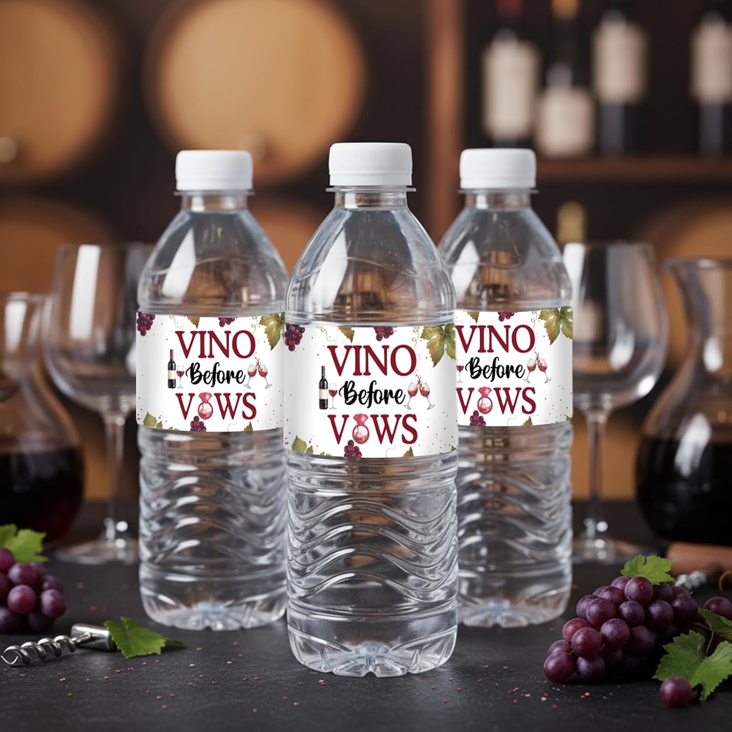 VINO Before VOWS Bachelorette Party Water Bottle Labels, 52 Stickers, Wine Themed Bottle Wraps for Bridal Shower Decorations, Funny Wine Bachelorette Party Favors for Engagement Wedding Events