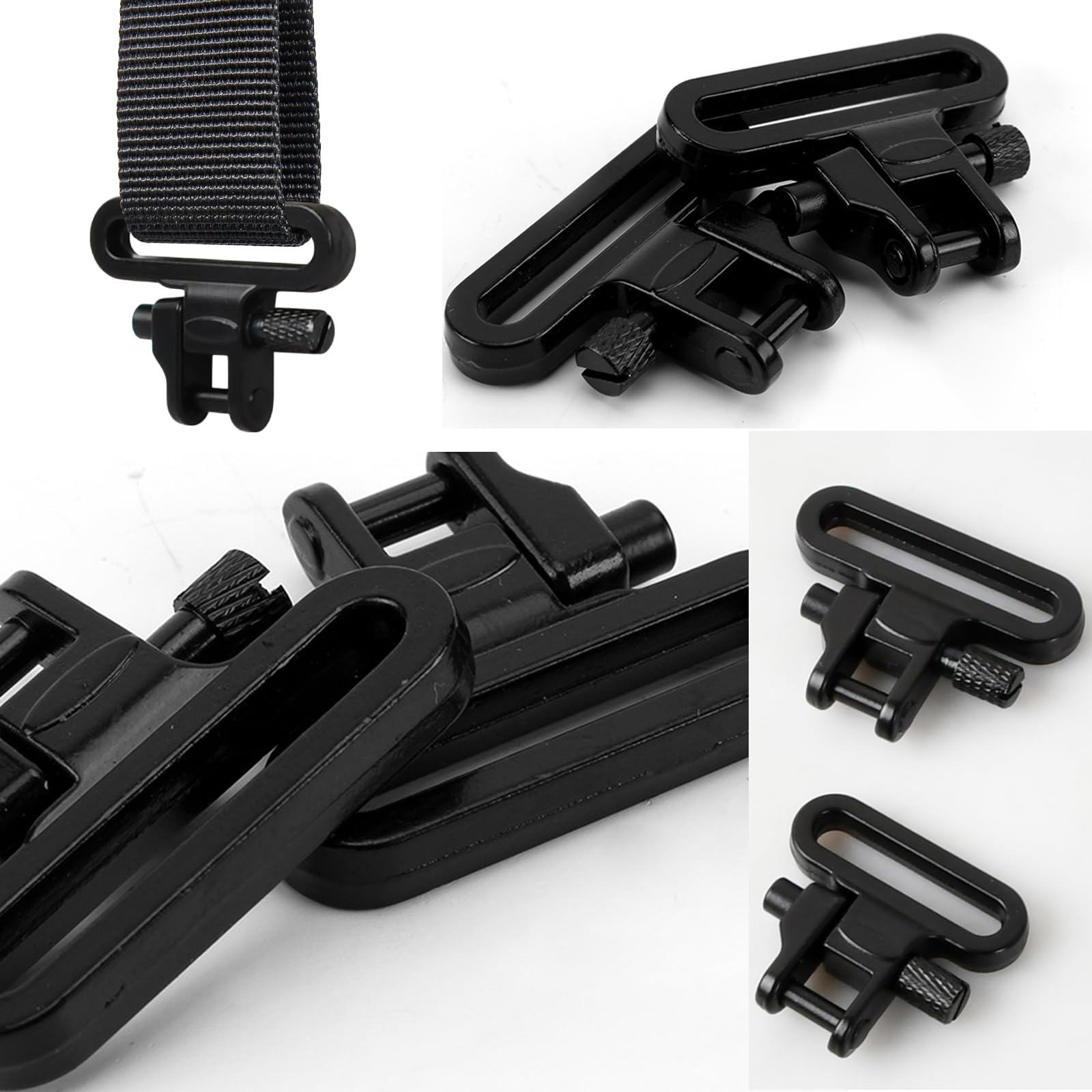 Correa Giratoria de Liberación Rápida, Enganches Tácticos de Metal Resistente con Sistema de Triple Bloqueo, Compatible con Montajes Estándar y Bípodes, Juego de 4 Piezas Negro