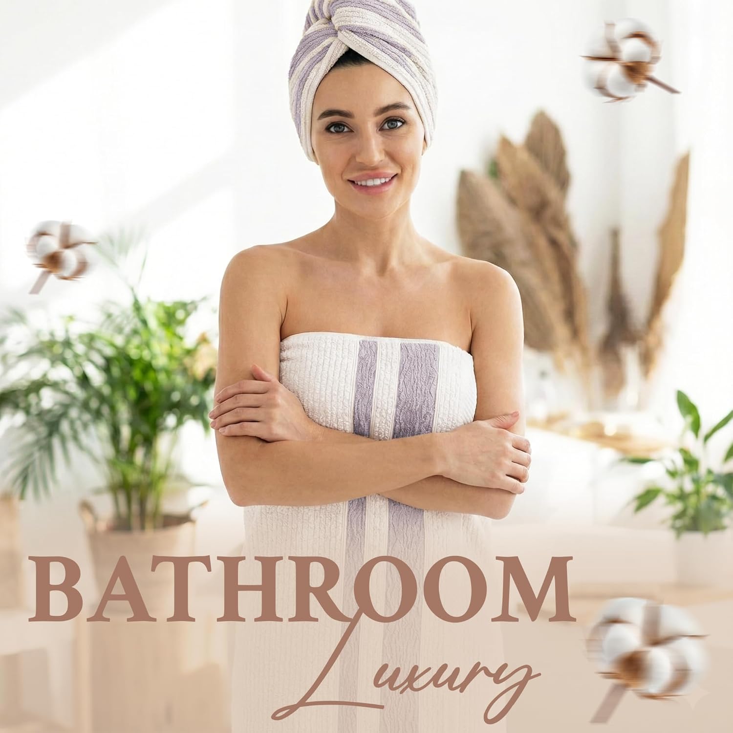 Arconiz Luxury Turkish Cotton Bath Towel Set - 2-Piece XL Bath Towels (30x56), Soft, Quick Dry, Absorbent - Beige/Burgundy, for Bathroom, Spa, Hotel