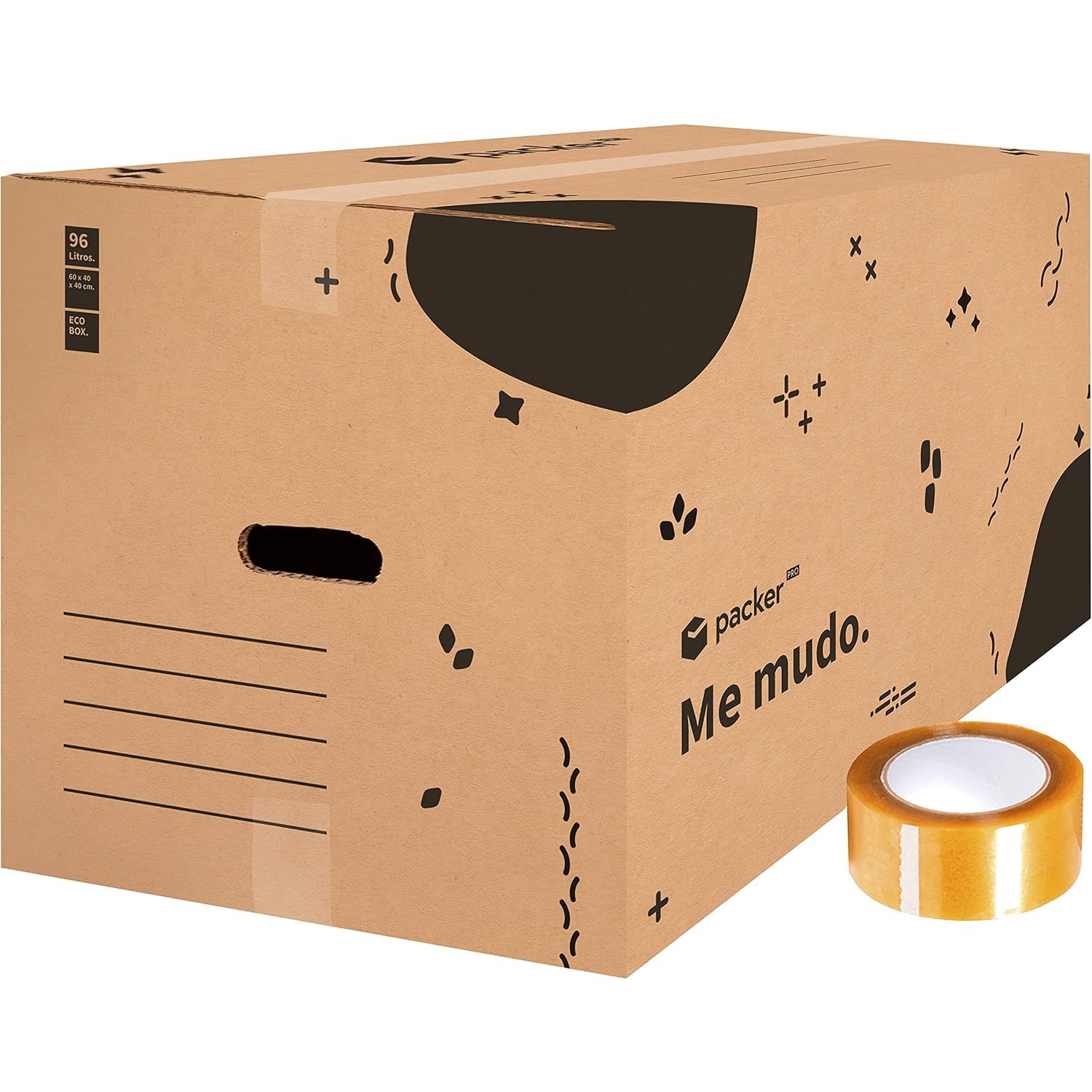 packer PRO Lot de 10 Boîtes en Carton pour Déménagement et Rangement avec Poignées et Ruban Adhésif, Carton Ultra Résistant, 600 x 400 x 400 mm
