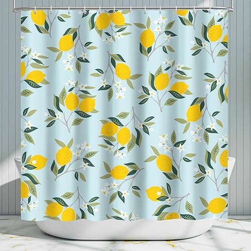 Miniatura 9 de Cortina de ducha de limón amarillo moderno, cortinas de ducha de tela de hojas de plantas para baño, cortina de ducha verde salvia, juego de