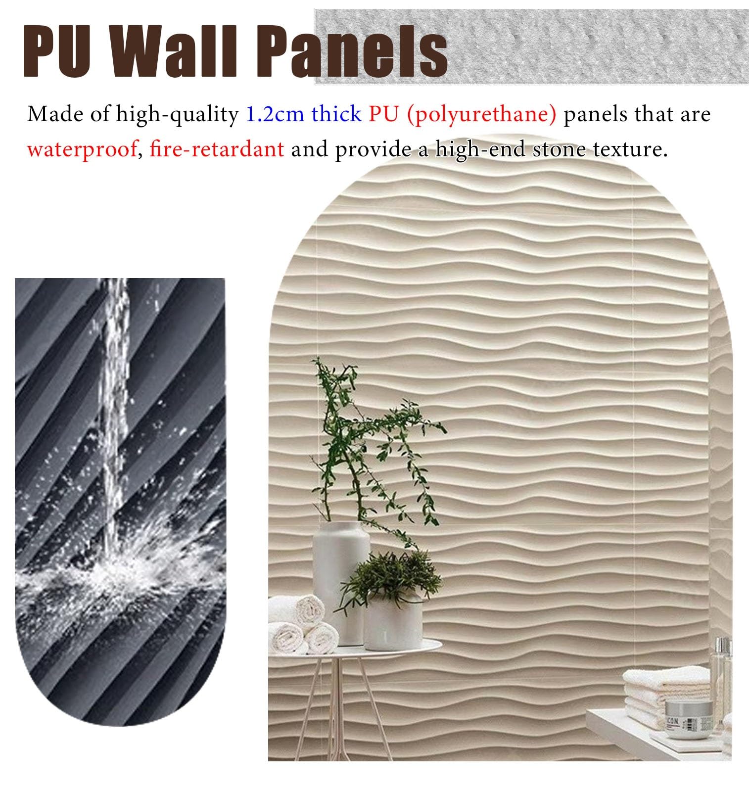 Pannelli decorativi da parete, 6 pezzi ondulati testurizzati per rivestimento murale, 60 x 120 cm, pannelli decorativi da parete 3D per decorazione da parete interna