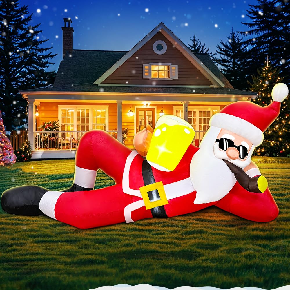Père Noël gonflable avec lumières LED décoratif allongé 1,8 m pour grand jardin
