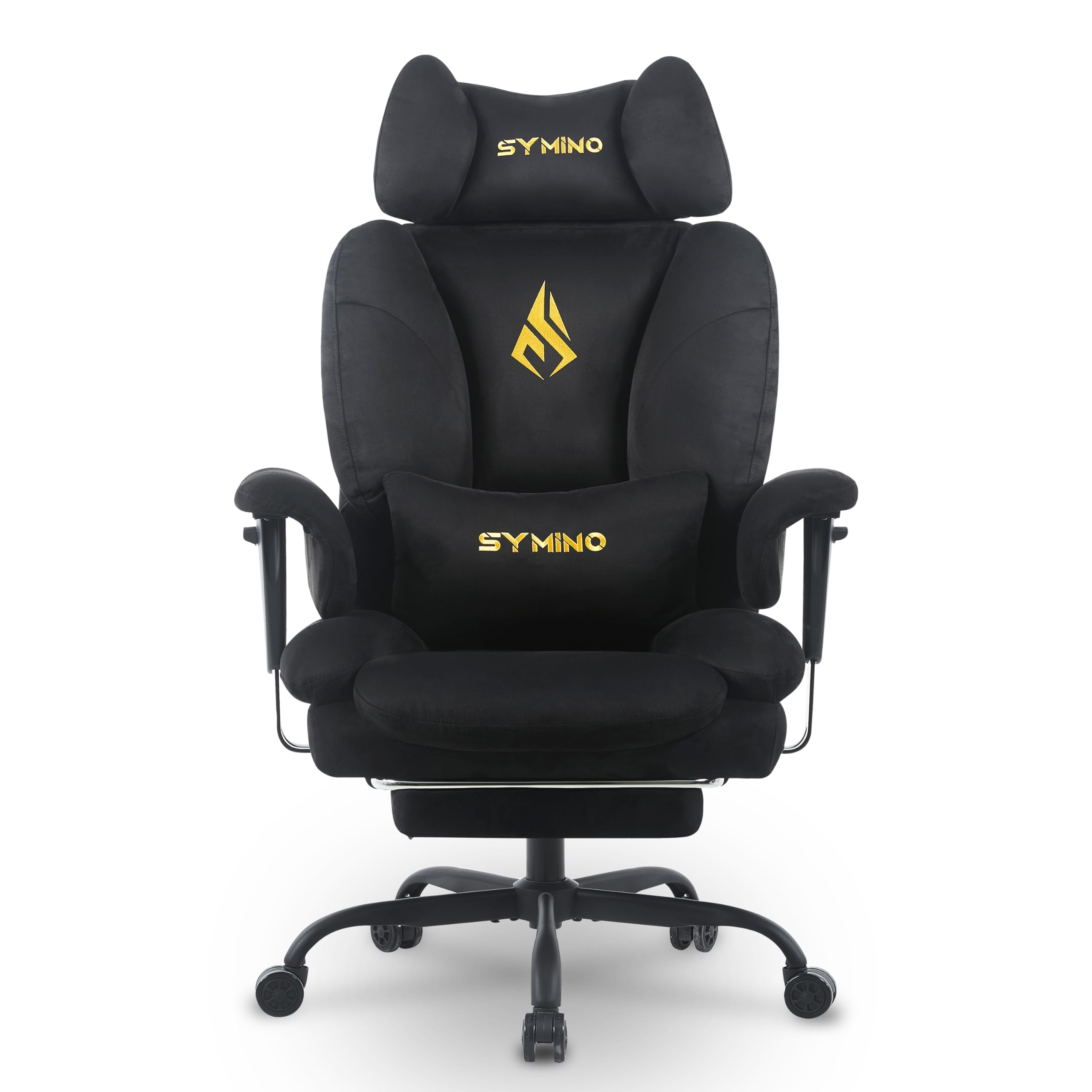 Symino Silla Gaming Ergonómica con Reposapiés - Silla Gamer de Oficina Reclinable 90-155° con Reposabrazos Ajustable - Adultos hasta 130kg (Negro)