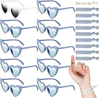 20er Set JGA Herzbrillen Braut Herz Sonnenbrillen Bride Braut Armbänder Team Bride Brautjungfern Armband, Accessoires für Junggesellinnenabschied Party Deko Frauen Foto (Weiß und Meerblau)