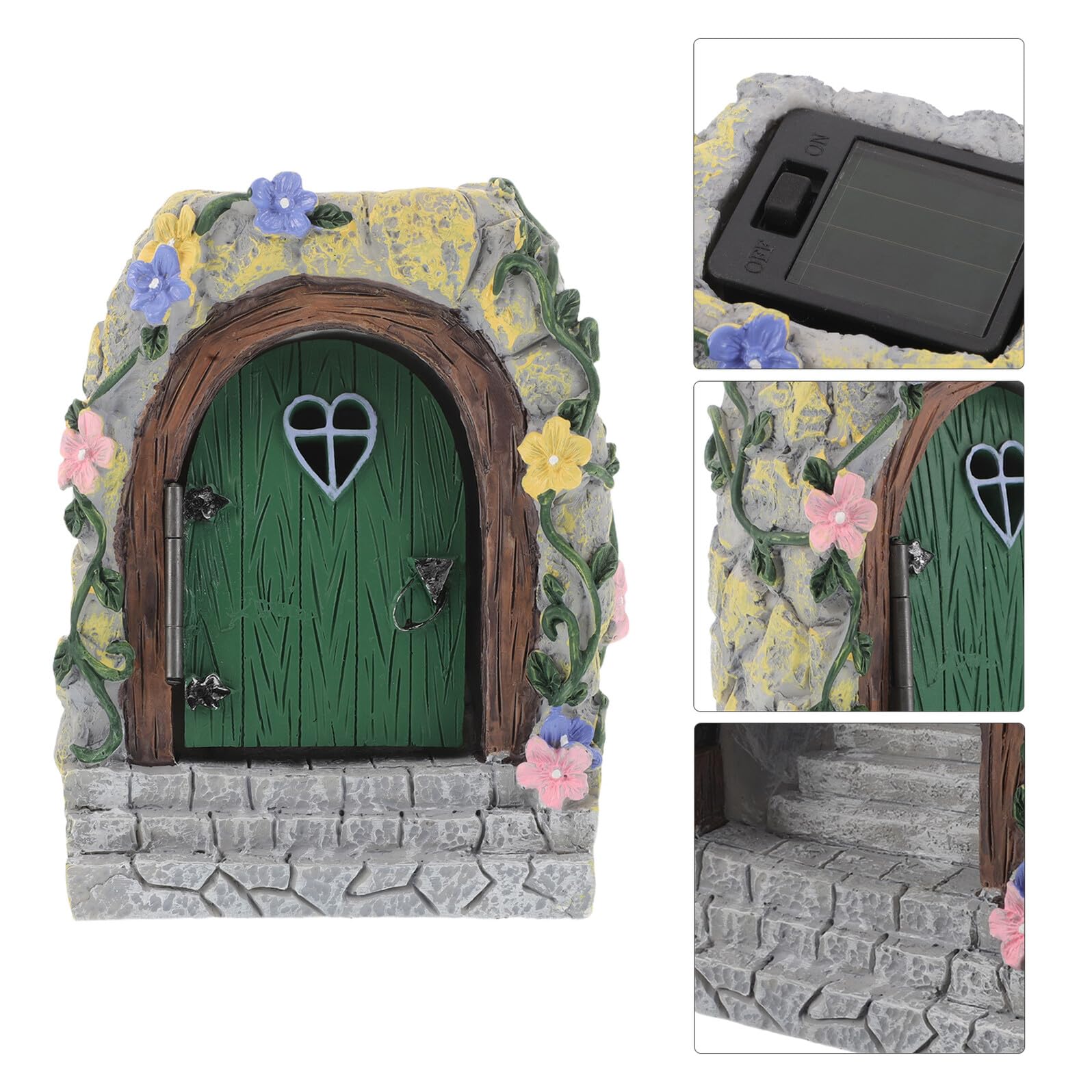 DOITOOL Puerta de Hadas para Jardín Resina con Luz Adorno Miniatura para Árbol Decoración Exterior Resistente la Intemperie para Patios y Bonsáis