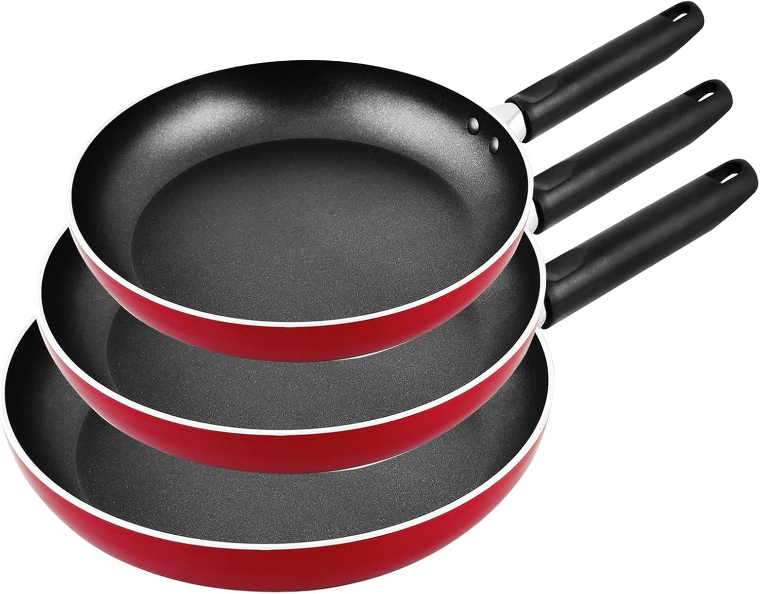 Prestige Aluminum Non- Stick Fry Pan Set, 3 Pieces, Red