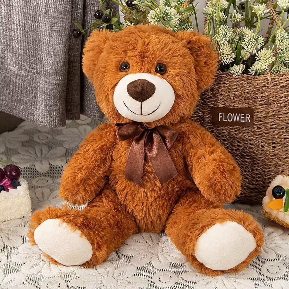 MorisMos 35cm Orso Peluche Set, 3Pcs Marrone Orsetto di Peluche Piccolo, Kawaii Orsacchiotto Peluche Morbido Teddy Bear Regalo per Bambino Fidanzata Natale Compleanno