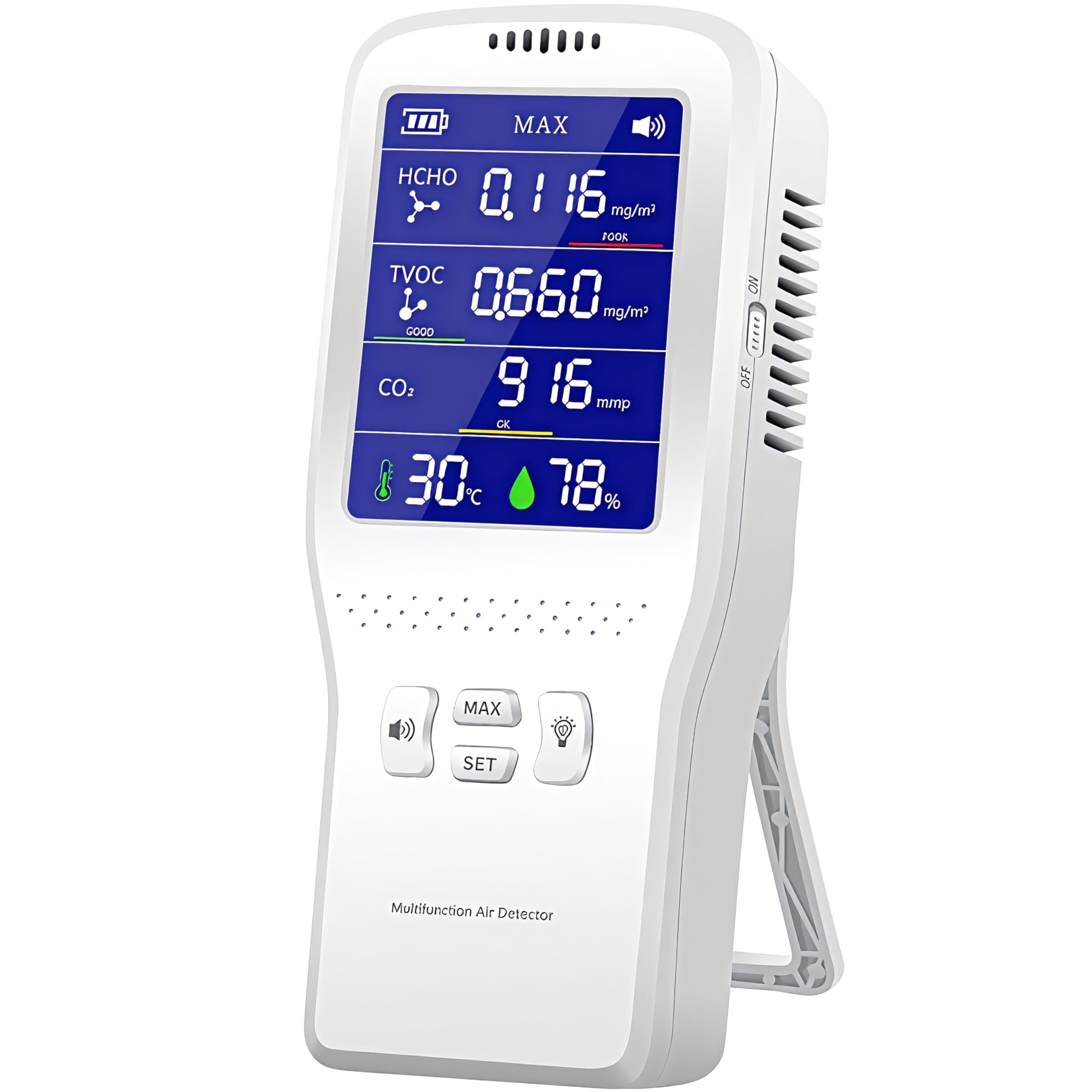 DeWire Professional Multifunctional Air Quality Detector with Formaldehyde Detection - Smart LED Display Monitor for HCHO, TVOC, CO2, Temperature & Humidity with USB Charging (White)-image-25