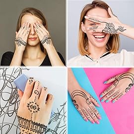 Koogel 18 Sheets 97PCS Henna Tattoo Stencil Kit, Reusable Mehndi Templates for Indian Weddings, Christmas & New Year, Ramadan, Bridal Mehndi & Tattoo Templates for Women, Girls & Body Art