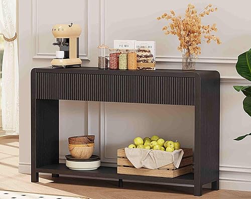 Miniatura 7 de FATORRI Mesa consola para entrada, moderna mesa de sofá con 2 cajones para sala de estar, mesas de pasillo de madera y mesas de sofá detrás del sofá