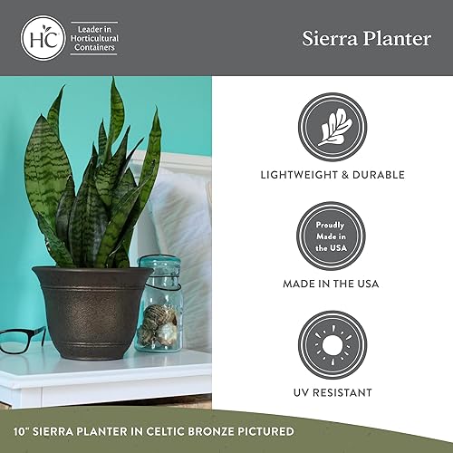 Miniatura 20 de The HC Companies Sierra - Maceta redonda de riego automático, maceta de plástico ligera para hierbas y más, macetas duraderas para plantas de Bronce