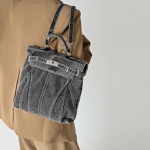 Miniatura 2 de Mochila de mezclilla lavada a la moda, bolsos de estilo universitario para mujer, bolso diario de la mochila, mochilas de viaje para parejas, Denim