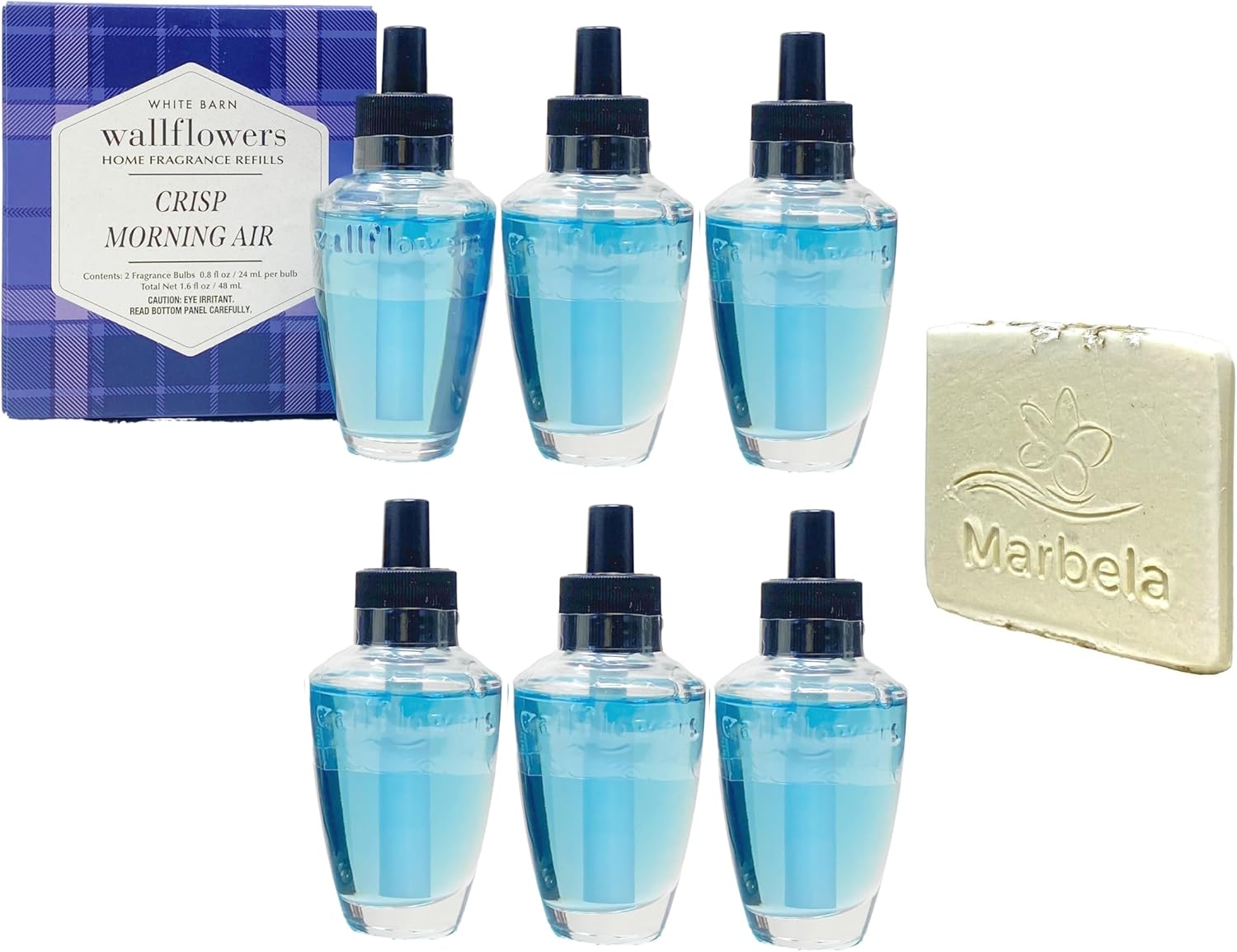Bath & Body Works Crisp Morning Air 6 Pack Wallflowers Home Fragrance Refill Bundle with a Natural Oats Sample Soap
