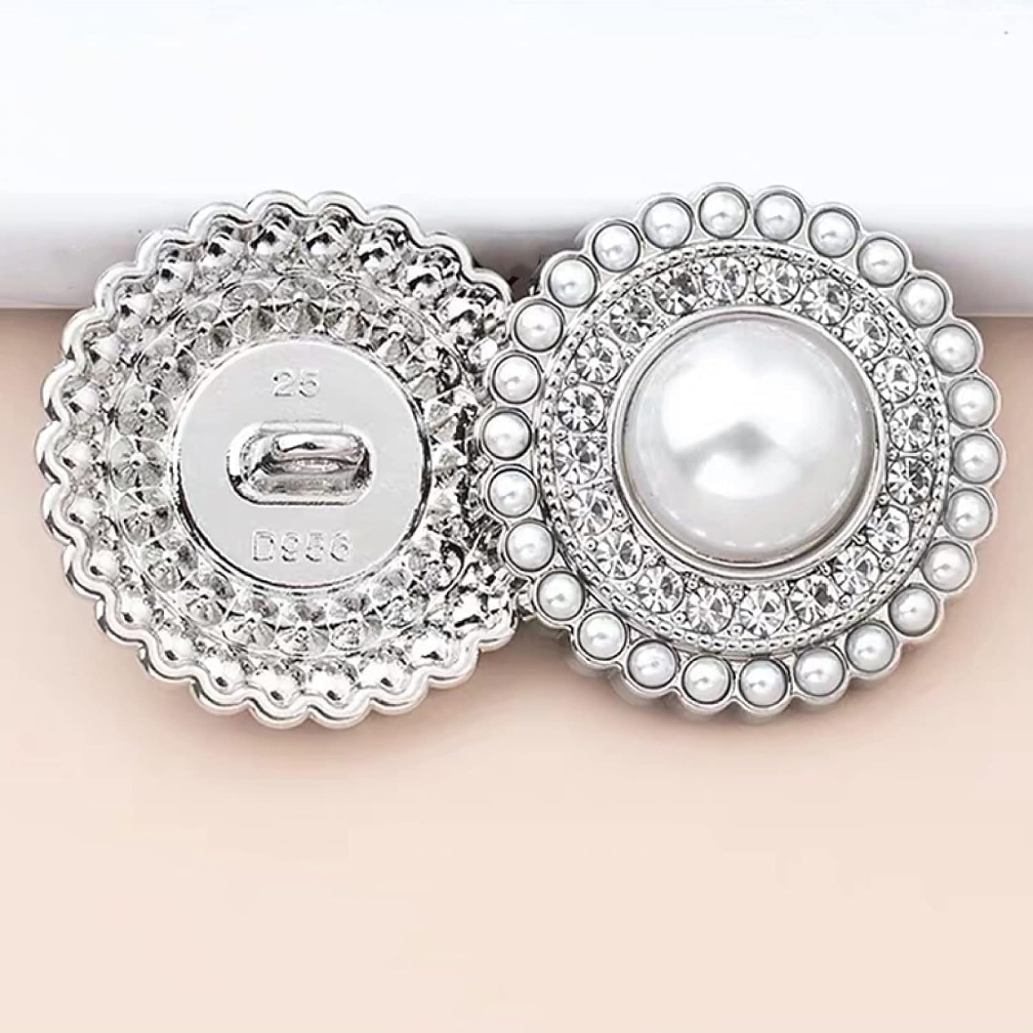 Przyciski do szycia， Guziki, guziki, ręcznie robione 5 sztuk do szycia perłowych guzików do odzieży DIY akcesoria ręczne Rhinestone(Silver,0.79in)