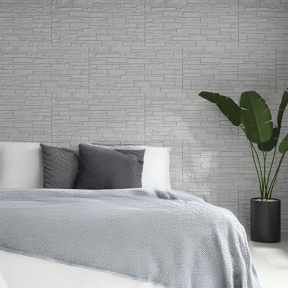 3D Cegła Kamień Dekoracyjny Panel Zestaw 12 Sztuk 8,6 mt2 Pokrycie ścienne PU 120 x 60 x 2,5 Biały kwarcyt