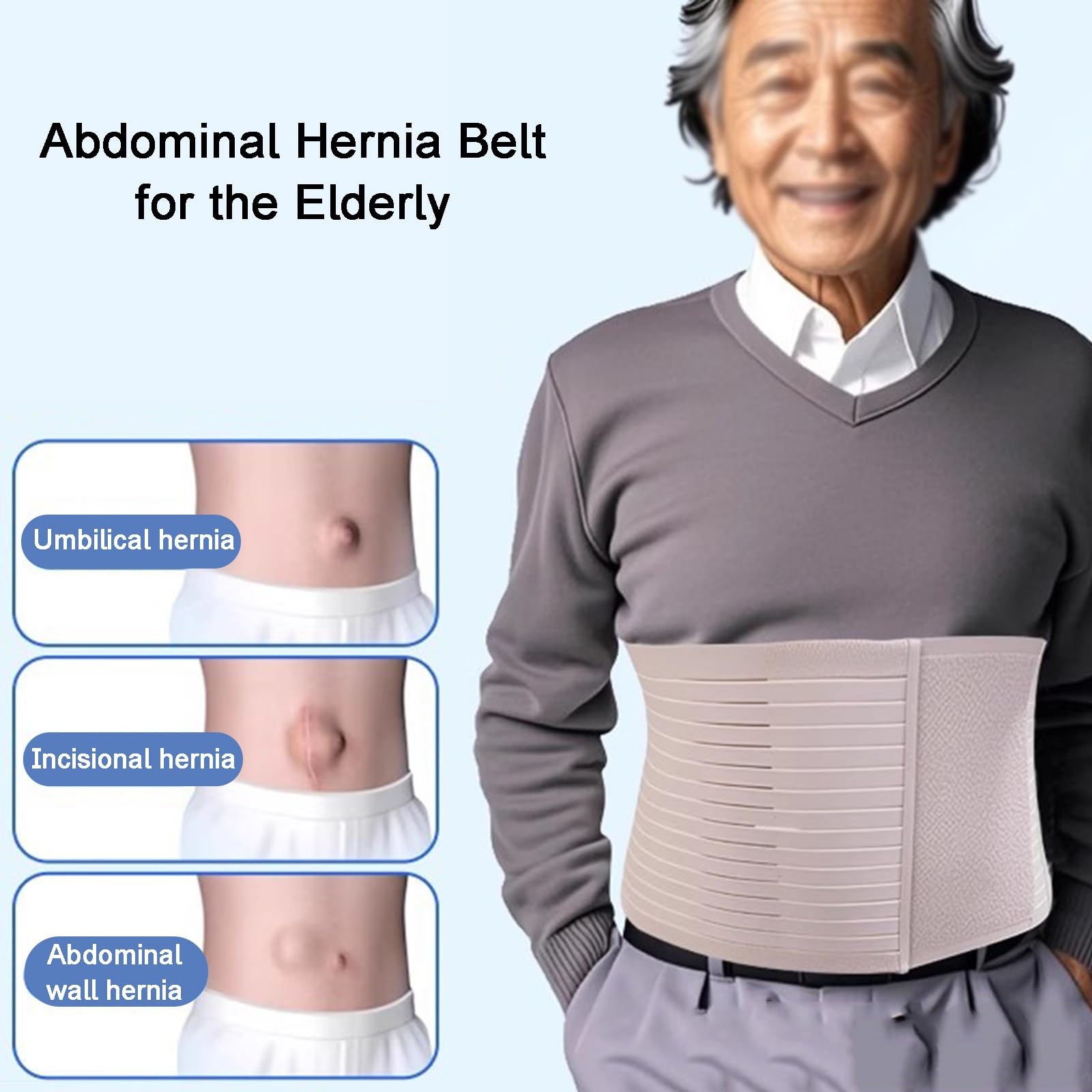 Fascia Ernia Ombelicale, Fascia Addominale Post Operatoria, con 2 Cuscinetti a Pressione, Unisex, Adatta per Ombelico, Parete Addominale e Parte Superiore Dell'addome(L)