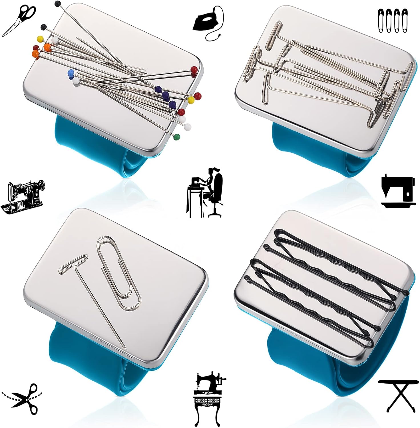 WILLBOND Magnetic Wrist Sewing Pincushion with 100 Pcs 1.5" Pins, Dark Blue image 4