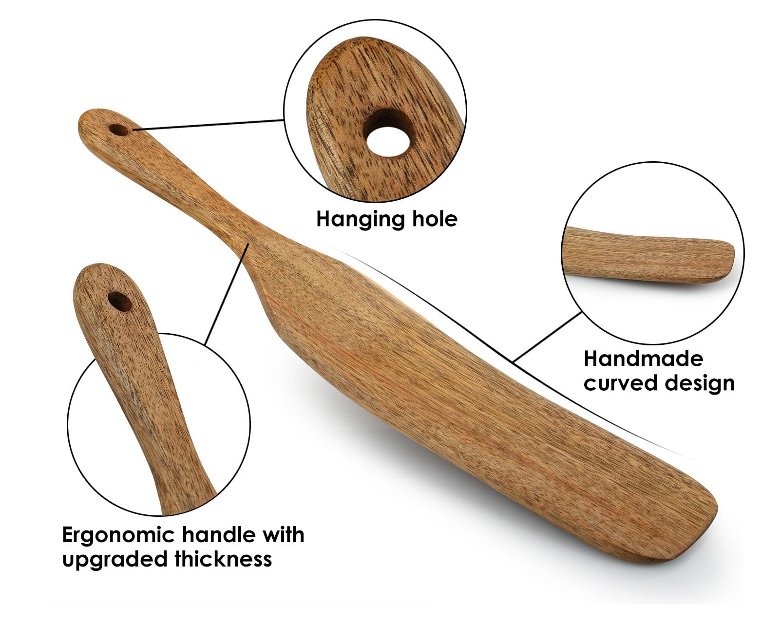 Juego de 5 cucharas de madera de teca, utensilios de cocina antiadherentes, colador de ensalada y hacer pasteles