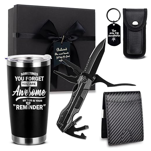 Mkeevee Birthday Gifts for Men Funny Christmas Gifts Baskets for Him Father’s Day for Dad Anniversary Who Have Everything for Husband, Boyfriend, Brother, Son, Grandpa Tumbler Multitool Gift Set