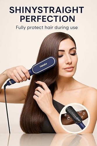Vista 2 de Cepillo alisador de cabello iónico mejorado, peine alisador para mujeres con 9 ajustes de temperatura, pantalla LED, calentamiento rápido