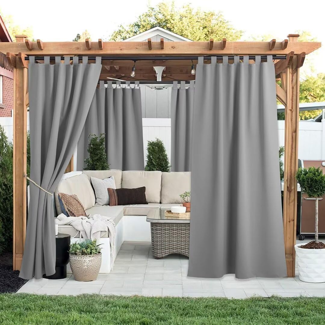 Tielag Outdoor Vorhang Wetterfest, Outdoorvorhänge Blickdicht 132×183cm, Sichtschutz Sonnenschutz, Outdoor Vorhänge Wasserdicht mit Klettverschluss, Outdoor Gardinen für Balkon Pavillon Terrasse
