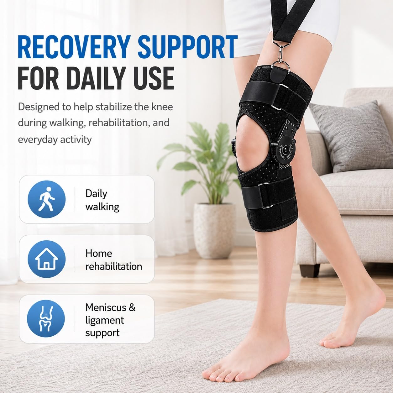 Gelenkige Knieorthese, verstellbare Bewegungsamplitude, Kniestütze zur Unterstützung der ACL-Rehabilitation nach postoperativer orthopädischer Schiene, Stabilisator bei Bänderzerrungen, Beinschut