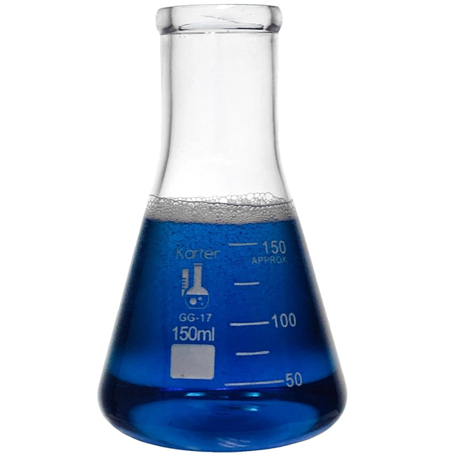 150ml Narrow Mouth Erlenmeyer Flask, 3.3 Borosilicate Glass, Karter Scientific 213G27 (Single)