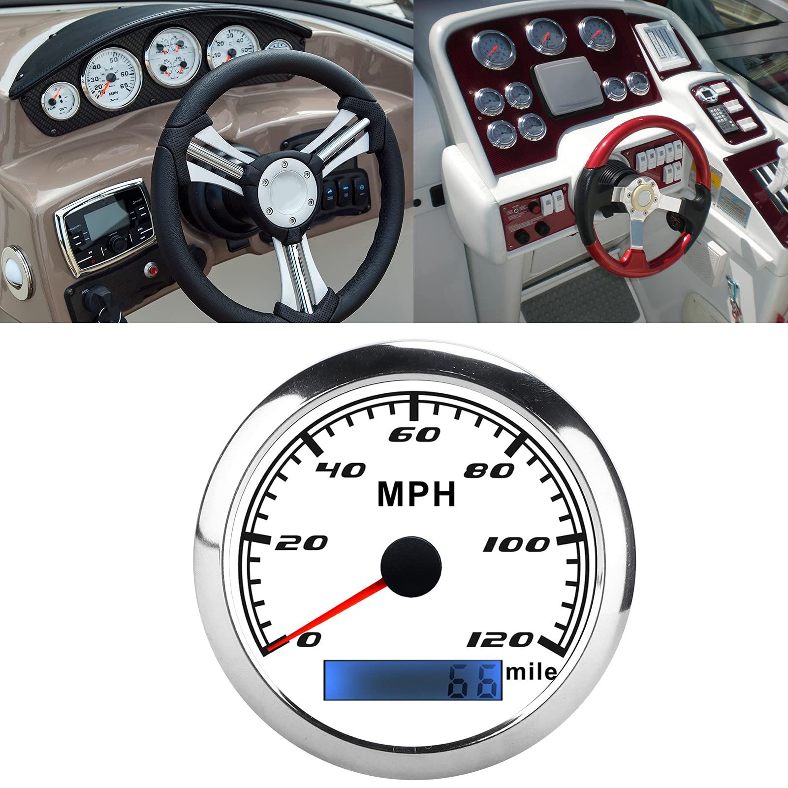 Tachimetro GPS Impermeabile in Acciaio Inossidabile Universale per Auto Camion Barca 120 MPH IP67 Tachimetro Puntatore GPS (WHITE)