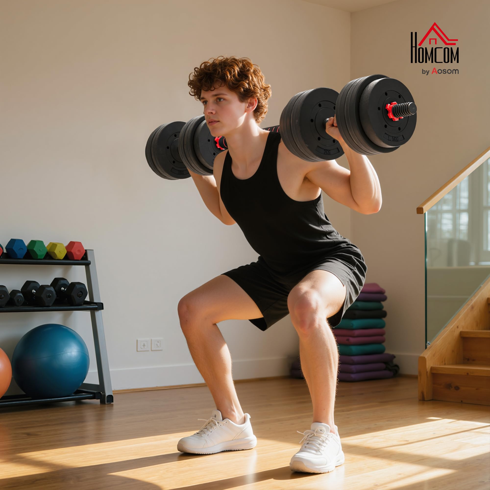 HOMCOM 2-in-1 verstellbares Kurzhantel-Set, 25 kg, mit Verbindungsstange | Hantel-Set, rutschfester Griff, Gewichte und Hanteln für Männer und Frauen, Fitnessübungen, Heim-Fitnessstudio