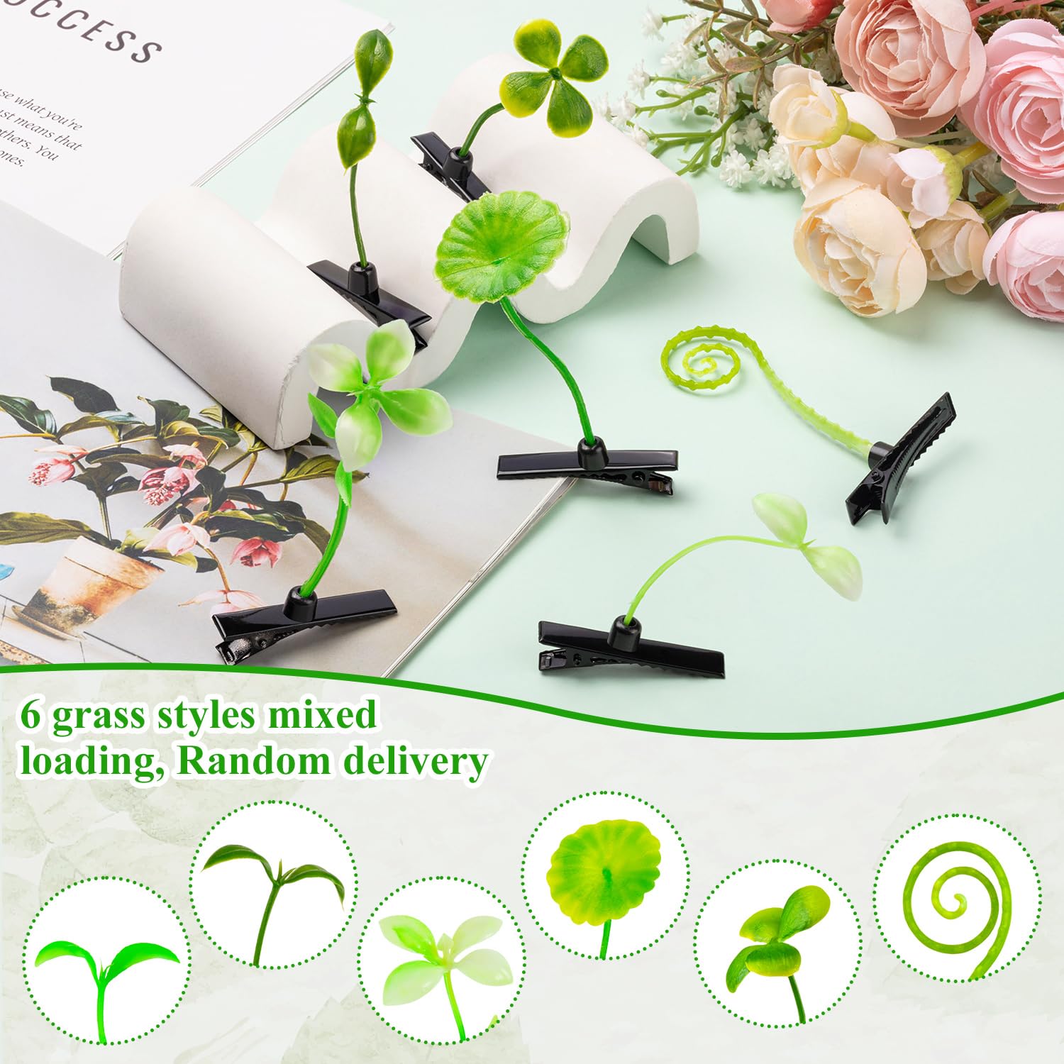 50 Pcs Sprout Clips Little Grass Hair Clips, Grass Style image 2