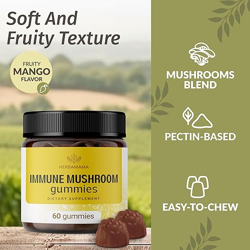 Miniatura 4 de HERBAMAMA Gomitas de hongos de apoyo inmunológico, complejo de mezcla de hongos múltiples para apoyo antioxidante, suplemento de inmunidad vegano,
