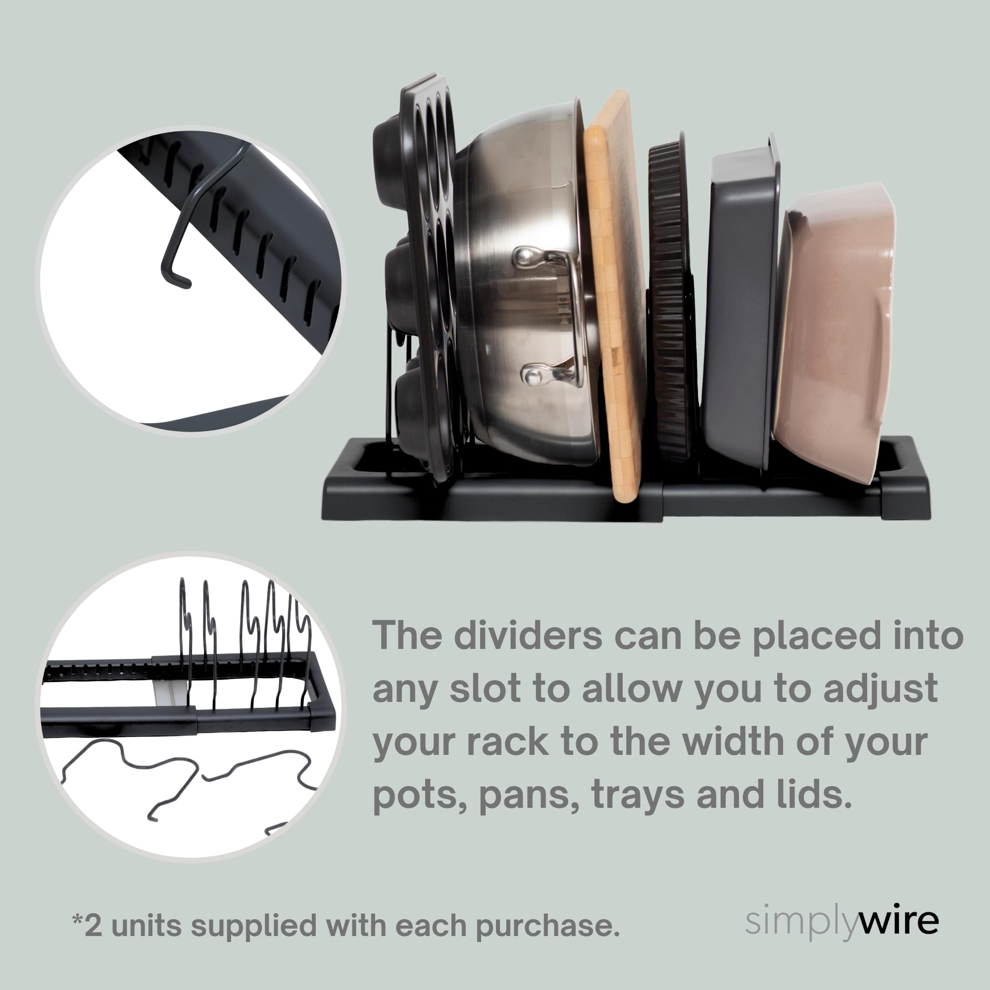 simplywire - Expandable Baking Tray and Chopping Board Rack - Pack of 2 - Pan Lid Storage - Kitchen Cupboard Organiser - Black - Image 4
