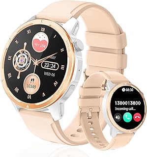 Smart Watch (Answer/Make Calls), Smartwatch with Heart Rate/Blood Oxygen/Sleep Monitor for iOS and Android Phones, Large Screen IP68 Waterproof Fitness Tracker Watch for Men and Women (1.39”, Gold)