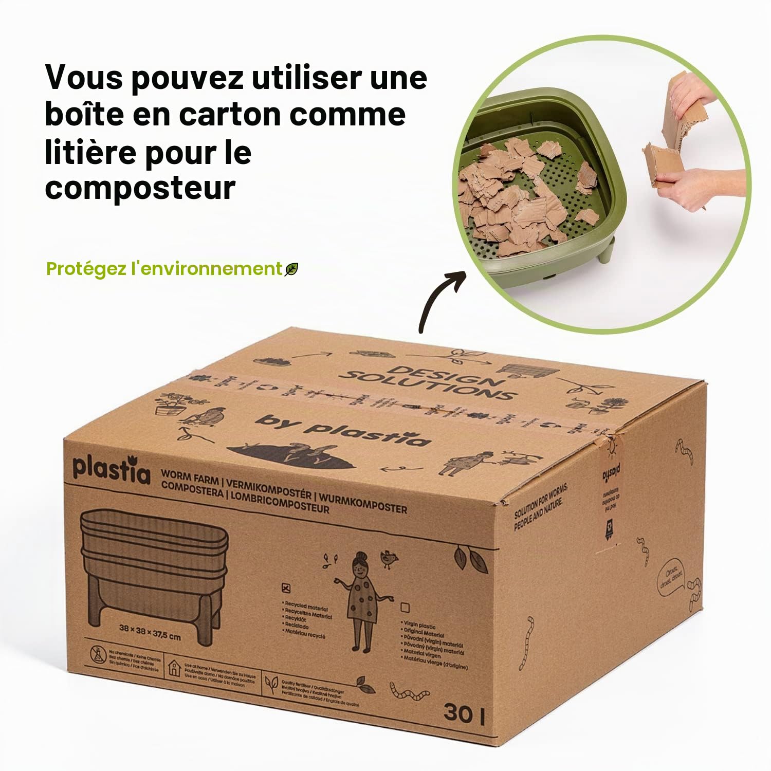 Economy Vermicompost pour Cuisine et Balcon – Boîte à vers Design en Plastique 100% recyclé – Vermicompost comme Ferme à vers avec 2 Bols – Volume 30 l, Gris