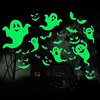 Outus 49 Pieces Halloween Glow in The Dark Window Decals Luminous Stickers Ghost Wall Stickers Bat Wall Stickers Night Glow Decals for Halloween Theme Party