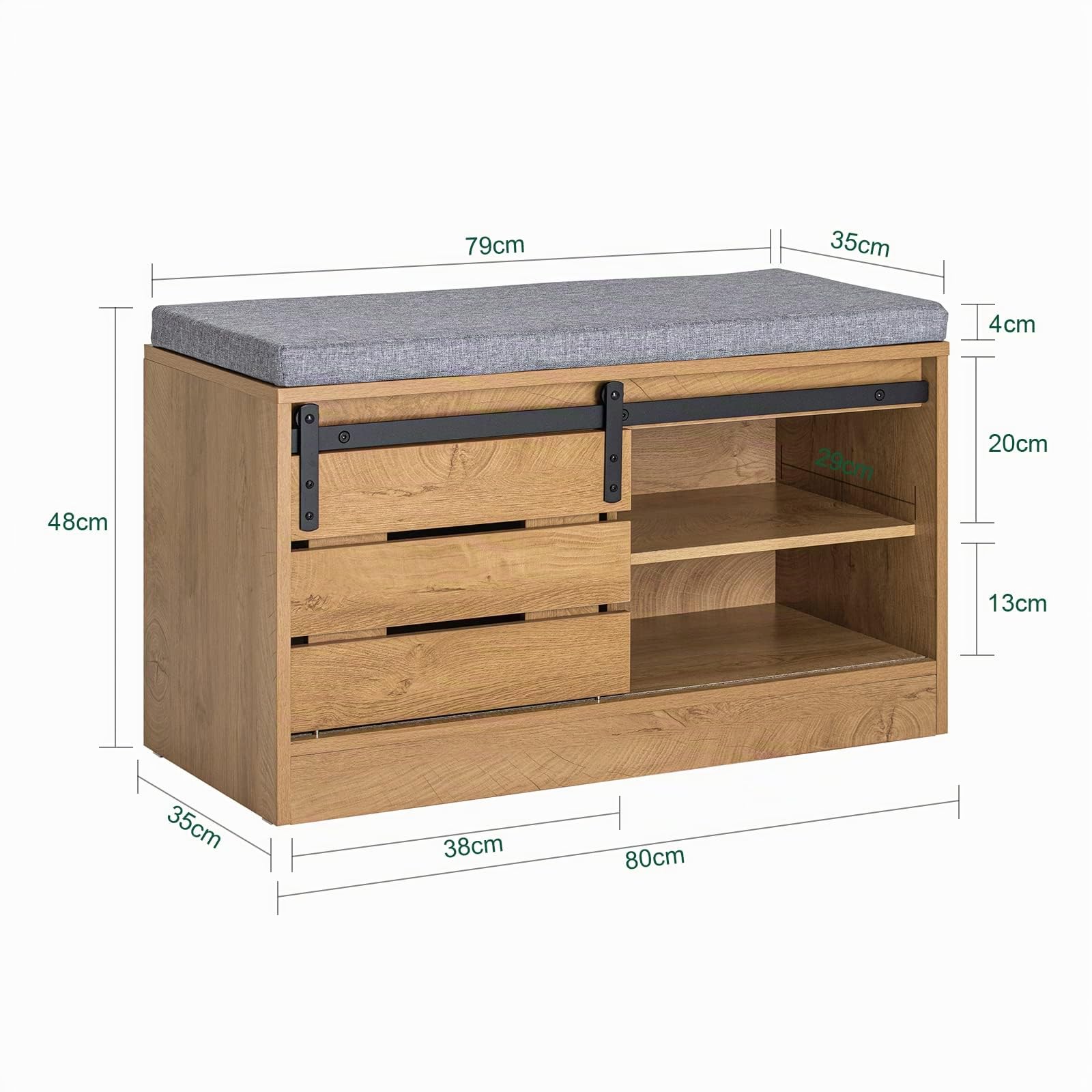 SoBuy Panca scarpiera con porta fienile 80x35x48cm per ingresso