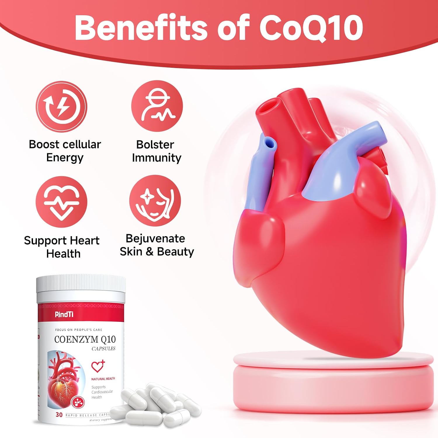 Coq10 150mg, Heart Health Supplements with Vitamin E, Energy Production, Powerful Antioxidant, 30 Capsules