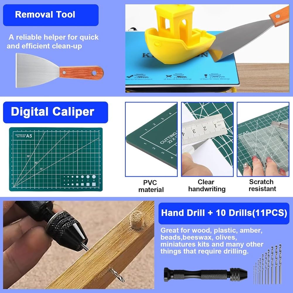 Kit D'Outils d'impression 3D Comprend des Accessoires D'Imprimante 3D - Pinces, Pincettes, Couteau de Sculpture, Aiguilles de Nettoyage, Clés, Clé à Molette.