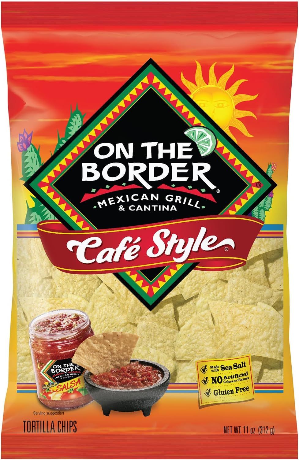 On The Border Cafe Style Tortilla Chips 11 oz (Pack of 3)