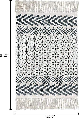 Vista 25 de Winwinplus Alfombra de algodón de 2 x 3 pies, tejida a mano con borlas, alfombra de interior para baño, dormitorio, sala de estar, lavandería