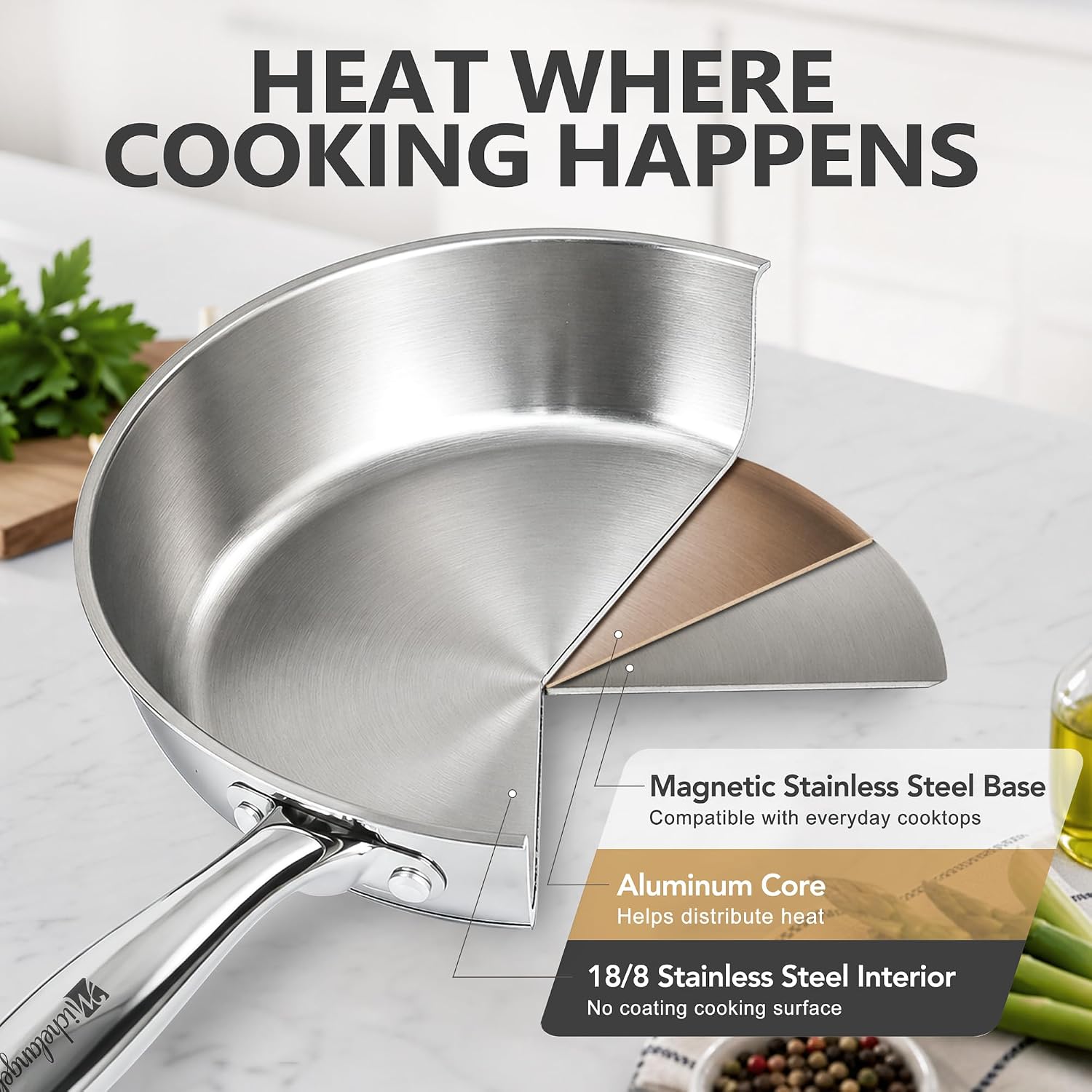 MICHELANGELO 5-Piece Stainless Steel Pots and Pans Set with Glass Lids