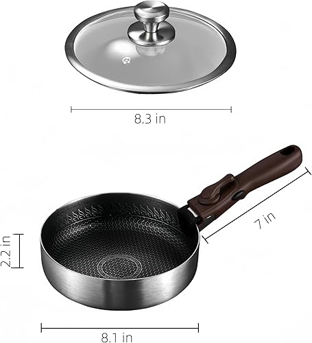 Miniatura 2 de Asa desmontable de acero inoxidable de 8 pulgadas con tapa, para cocinar en la cocina, acampar al aire libre, almacenamiento conveniente,