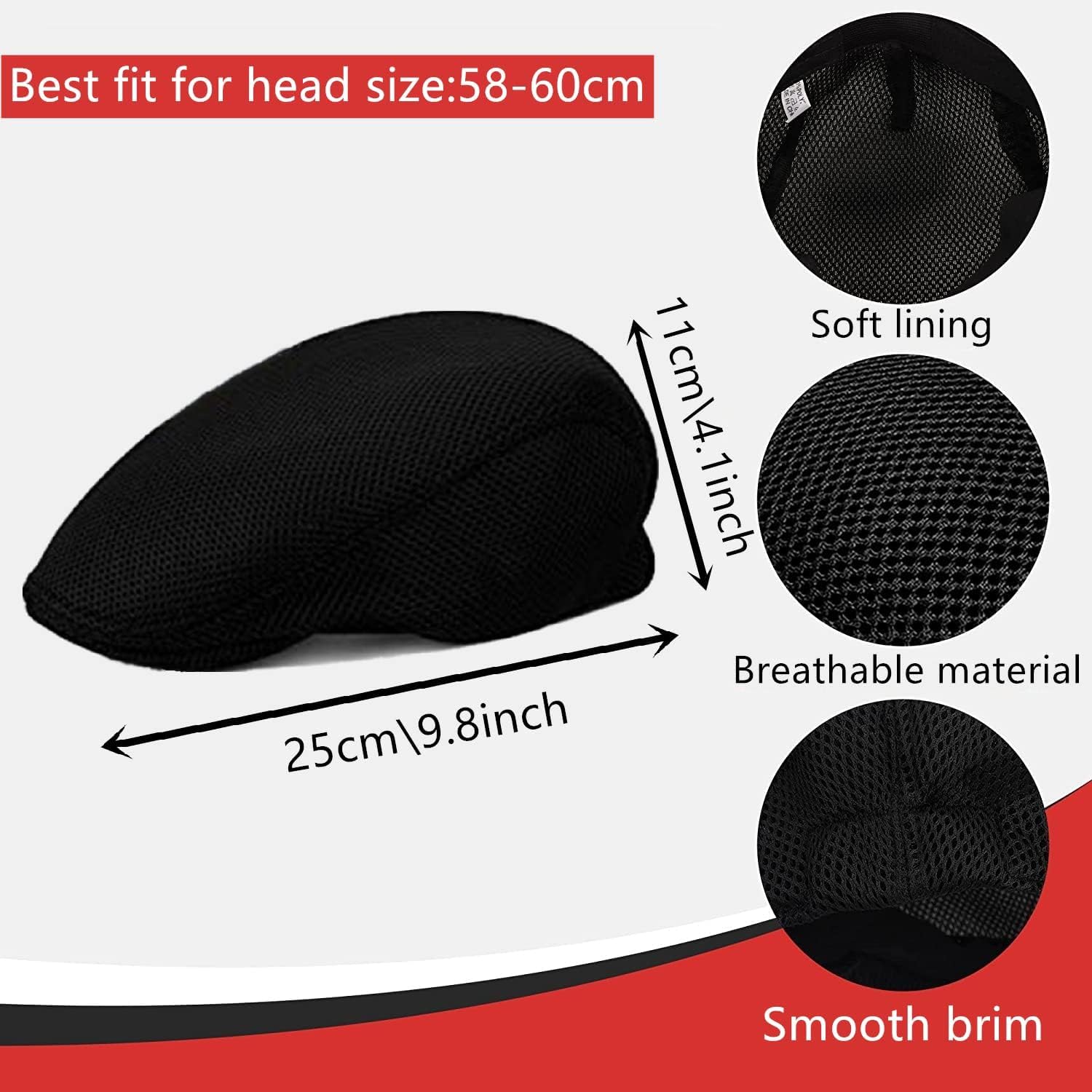 stablerice Men's Breathable Mesh Summer Hat, Newsboy Cap for Men Beret Ivy Caps Cabbie Flat Cap for Driving Hunting Fishing