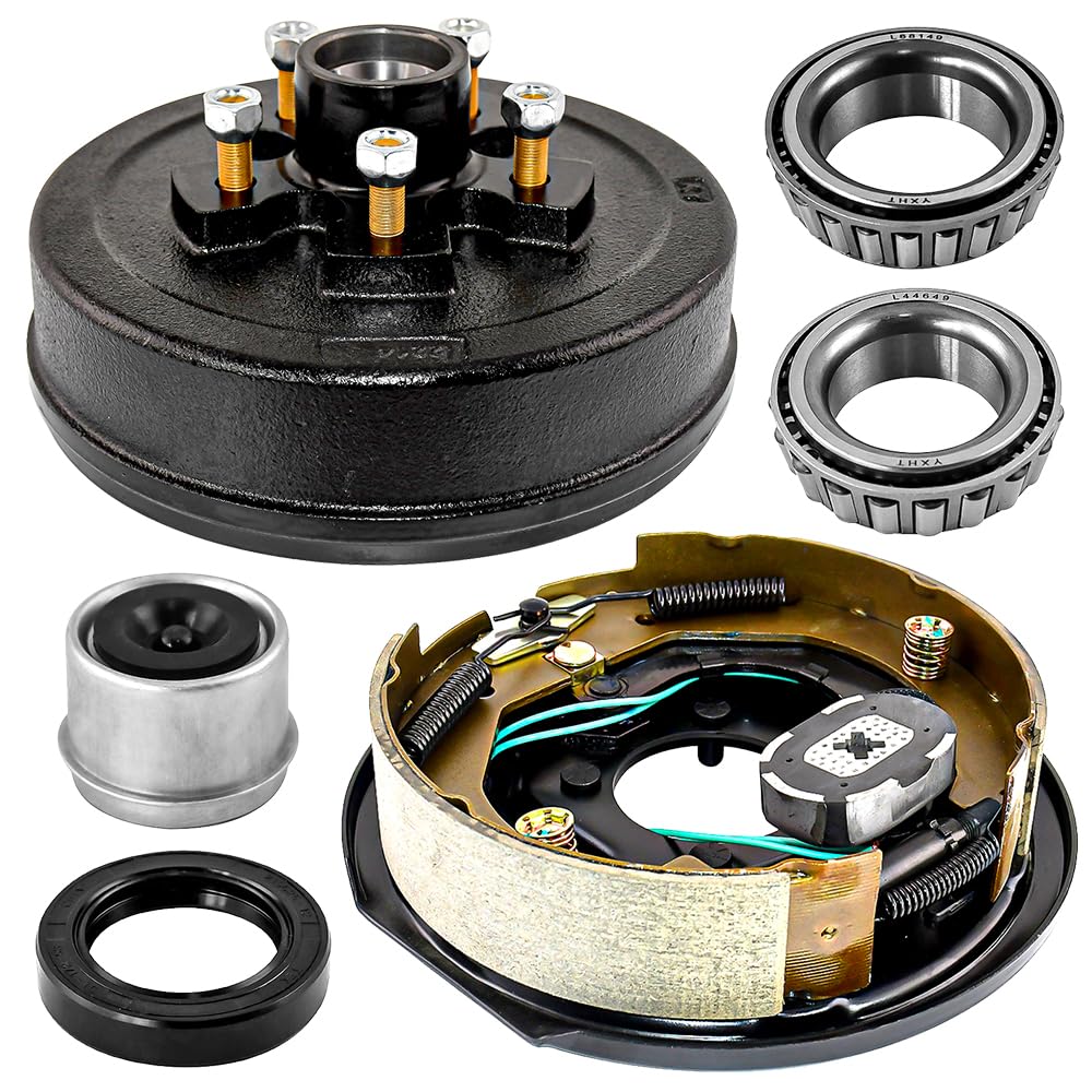 Piasty do przyczep z hamulcami elektrycznymi 5 na 11.4 cm B.C. z hamulcem elektrycznym 25.4 cm x 5.1-0.6 cm Prawa strona do osi 1,587.6 kg Heavy Duty Trailer Hub Drum Brake Kit