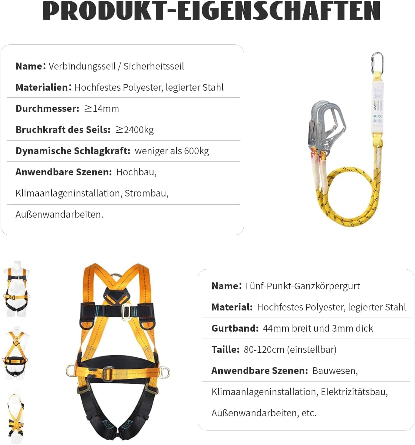 Magicbox Correa de protección contra caídas con soporte lumbar grueso, 190 cm, 150 kg, para escalada de árboles, montañismo, servicio de rescate, protección contra caídas, cinturón de seguridad