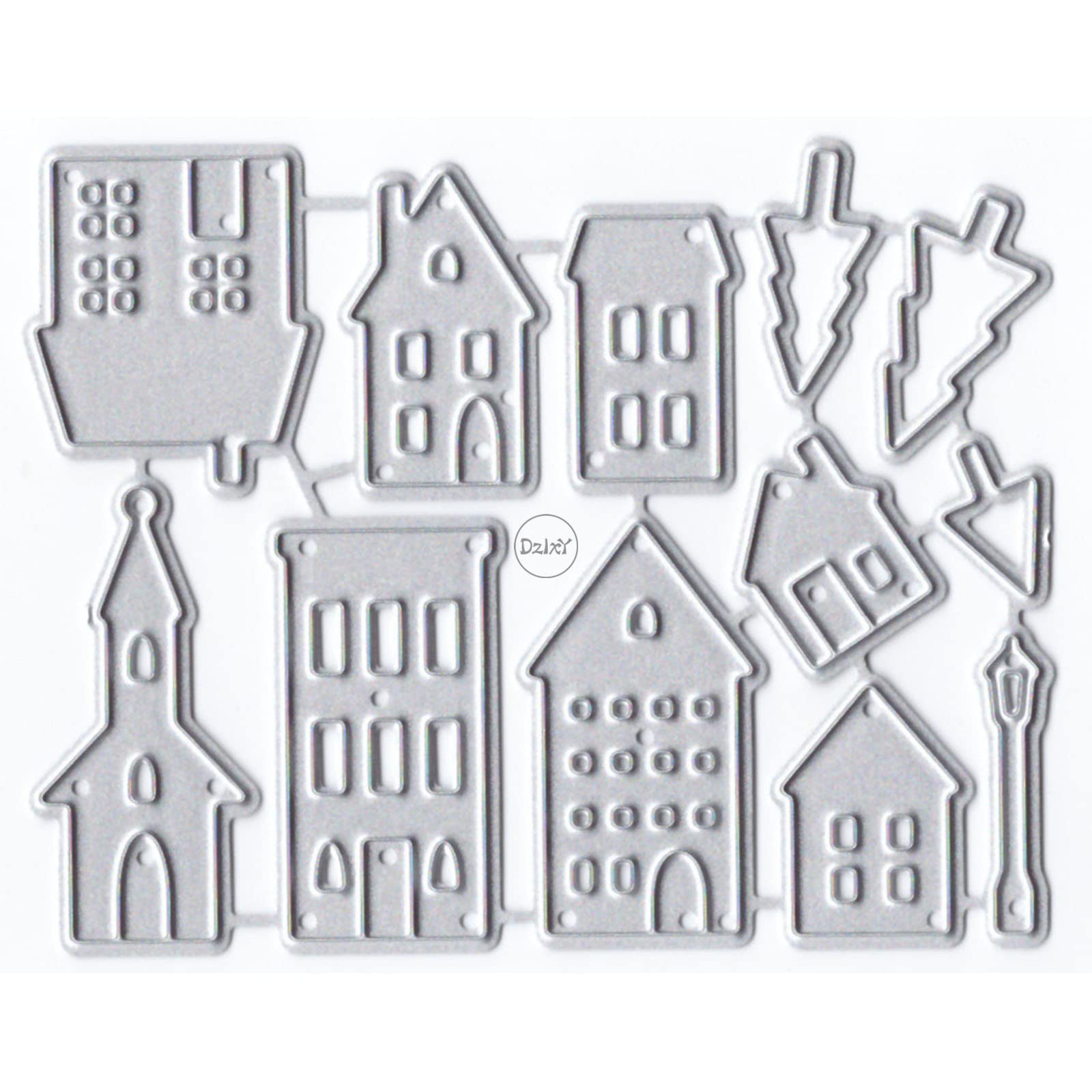 DzIxY Irregularity Houses Trees Metal Cutting Dies for Card Making Embossing Paper Die Cuts Sets Album Scrapbooking Templates Stencils Storage Pockets — image 1